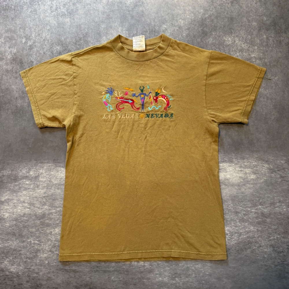 Vintage 90s Tultex Las Vegas Nevada Embroidered Southwest T Shirt Mens M Khaki